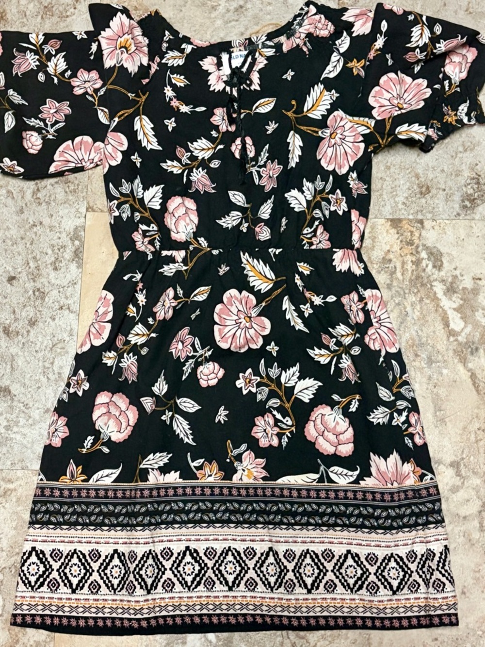 Old Navy Black Midi Dress with Pink Floral Print